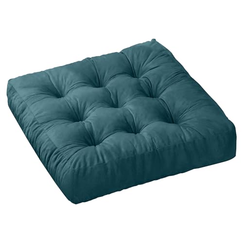 NEST & LOOM Floor Cushions - Floor Chair Pillow, Meditation Cushion, Square Large Floor Pillow, Solid Thick Tufted Floor Pillow - Teal - 21.65" x 21.65"