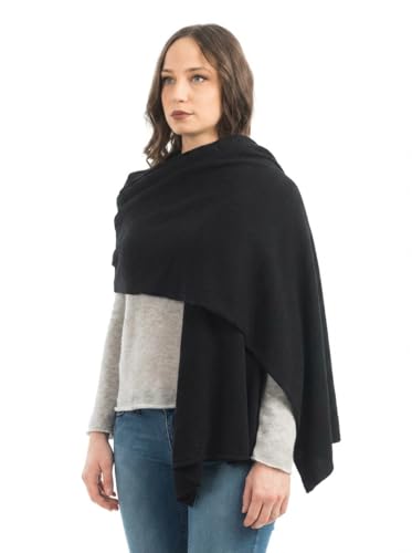 Dalle Piane Cashmere Womens Wool Cashmere Blend Stole Soft Italian Shawl Wrap for Wedding Evening Gift Made in Italy - color: Black