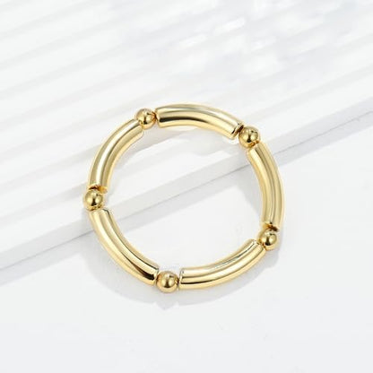 Gold Chunky Bangles Bracelets For Women 14k Gold Plated Stack Layered Curved Bamboo Tube Stretch Bracelets Gift Jewelry - color: 1pcs Gold-8mm