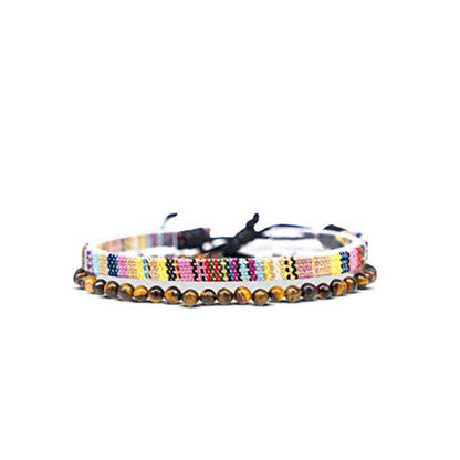 Made by Nami 2 Pcs Boho Surfer Bracelets for Men and Women Waterproof and Adjustable Beach Bracelets for Men and Women Set of 2 Beaded & Braided - color: Tiger-Eyes & Yellow
