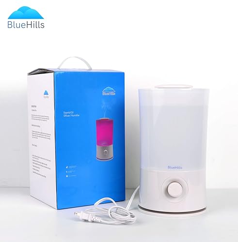 BlueHills Premium 2000 ML XL Large Essential Oil Diffuser Aromatherapy Humidifier for Large Room Home 40 Hour Run Huge Coverage Area 2 Liter Extra Large Capacity Huge Diffuser High Mist White E001 - color: White