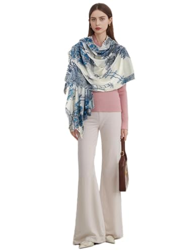 Luxury Cashmere Pashmina Style Shawl - Silk & Wool Blend Scarf, Lightweight Skin-Friendly Wrap - color: 4 Cyan
