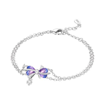 925 Sterling Silver Bracelet for Women,Silver Bracelet Chain Presents for Sister Daughter and Friend, Women's Jewelry for the Daily Occasion - color: Silvery | Love Bow Double Layer Chain