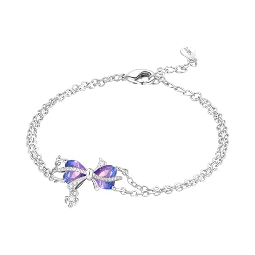 925 Sterling Silver Bracelet for Women,Silver Bracelet Chain Presents for Sister Daughter and Friend, Women's Jewelry for the Daily Occasion - color: Silvery | Love Bow Double Layer Chain