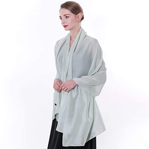 Womens Scarf Pashmina Shawls and Wraps for Evening Dresses Like Chiffon Silk Scarf for Bridal Weddings - color: Green-2