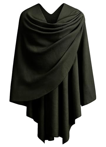PULI Womens Large Cross Front Poncho Sweater Wrap Topper Knitted Elegant Shawls Cape for Fall Winter - color: 1-dark Army Green