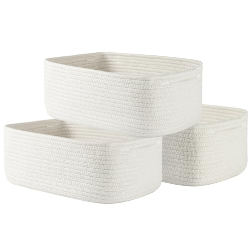 Small Woven Basket, 13.5 x 9.5 x 5 Inches, Storage Basket for Organizing, Cute Small Rope Shelf Closet Cube Storage Bins Baskets for Shelves, Dog Toy Gift Baskets Empty, 3 Packs, Off White - color: Off White, size: 13.5"L x 9.5"W x 5"H