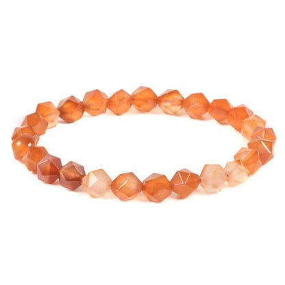 Justinstones 8mm Natural Gemstone Round Beads Triangle Faceted Charm Stretch Bracelet 6.5" - color: Red Orange Agate