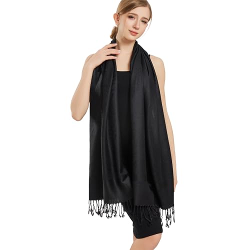 Silky Paisley Pashmina Shawl Scarf-Women's Soft Double-side Jacquard Pashminas Wrap for Evening Dress Travel Shawl - color: A-black
