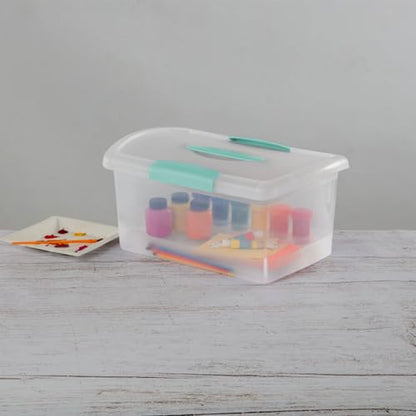 Sterilite Medium Nesting ShowOffs, Stackable Small Storage Bin with Latching Lid and Handle, Plastic Container to Organize Home, Clear, 18-Pack - size: Medium, style: 18 Pack