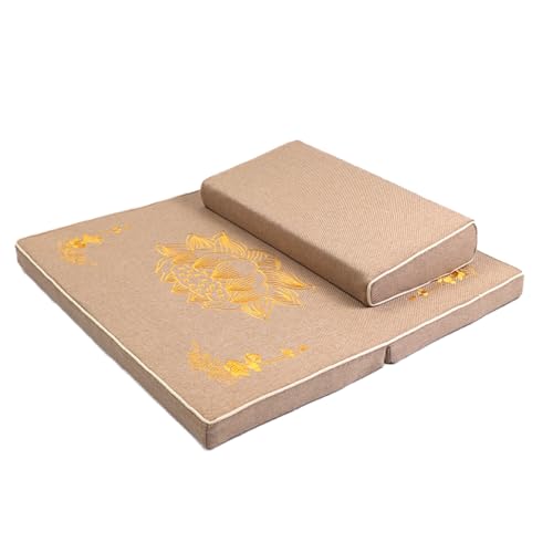 Portable Foldable Meditation Cushion Mat Set with Washable Cotton Linen Cover, Larger Thick Yoga Mat Bolster Floor Pillows Seating for Adults Meditation Accessories brown-70cm - color: Brown, size: 70cm