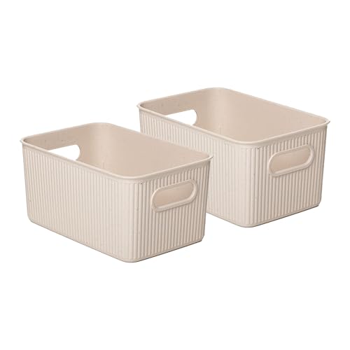 Superio Eco-Friendly Decorative Plastic Basket Open Home Storage Bins Organizer Baskets, Medium (2 Pack) Container Boxes for Organizing Closet Storage Bins for Shelves Drawer Shelf 5 Liter - color: Eco-Friendly, size: 5 Liter (2 Pack)