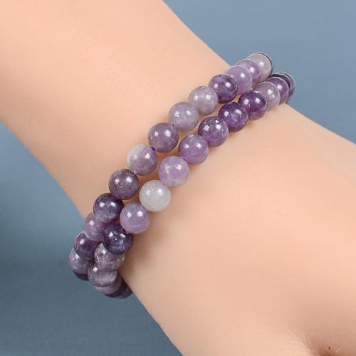 Justinstones Gem Semi Precious Gemstone 6mm Round Beads Stretch Bracelet 6.5 Inch Unisex - color: Light Lepidolite Lithium Mica