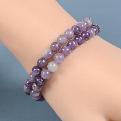 Justinstones Gem Semi Precious Gemstone 6mm Round Beads Stretch Bracelet 6.5 Inch Unisex - color: Light Lepidolite Lithium Mica
