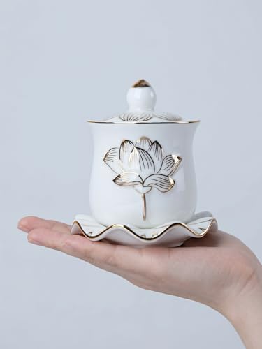 Houlu Ceramic Altar Cup, Holy Water Offering Cup - White - color: White