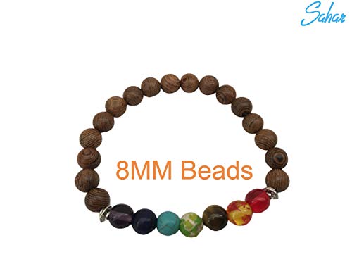 8MM Natural Wood Beaded Bracelets Designed For Men, Women, Unisex by Sahar (MixBrown)