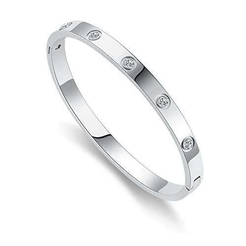 RIMRIVA 18K Gold-plated Bracelets for Women Friendship Love Bangle Bracelets Stainless Steel Bracelet Jewelry Birthday Gifts for Women Stocking Stuffers - color: Silver, size: Large