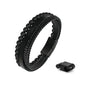 FOCOOG Leather Bead Bracelets for Men, Natural Tiger Eye Lava Rock Stone Bead Magnetic Clasp Adjustable Leather Bracelets Stress Relief Mens Anxiety Bracelet Mens Jewelry Gifts - style: Black Leather-Matte Agate Bead