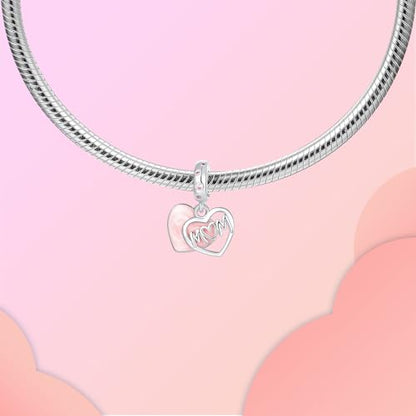 Prayer Cross Elephant Airplane Suitcase Charm 925 Sterling Silver Charms fits for Bracelets Necklace Pendant Bead Charms Jewelry Gift for Women Family - color: Mom Script Heart Charm