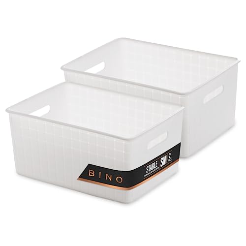BINO | Plastic Storage Baskets Small - White | THE STABLE COLLECTION | Multi-Use Storage | Rectangular Cabinet Organizer | Baskets For Organizing with Handles | Home Office Organization and Storage - color: White, size: 2PK Small