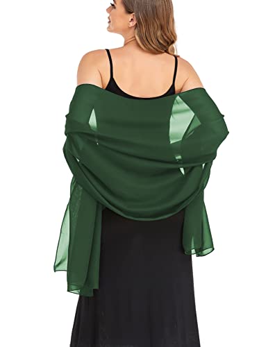 Shawls and Wraps for Evening Dresses Sheer Chiffon Women Elegant Soft Silky Wraps Wedding Bridal Scarf - color: Dark Green, size: 79*26‘’