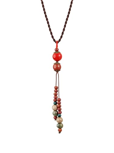 MINACHI Vintage Bohemian Ethnic Colorful Ceramic Bead Long Y Necklace, Hippie Boho Summer Fashion Jewelry Gift for Women - color: S12