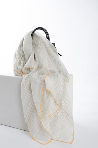 Luxury Cashmere Pashmina Style Shawl - Silk & Wool Blend Scarf, Lightweight Skin-Friendly Wrap - color: White + Gray (Checkered)