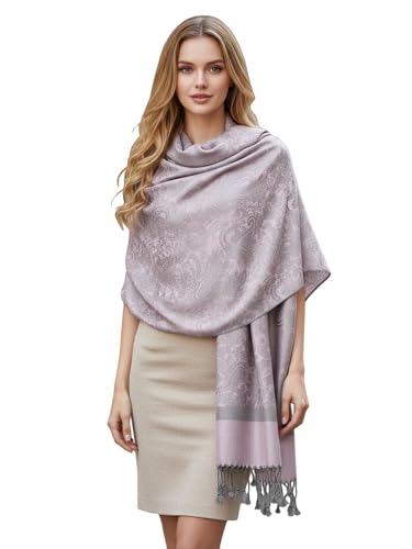PASKMLNA Paisley Jacquard Pashmina Shawl Wrap Scarf Stole - color: Light Pink Gray