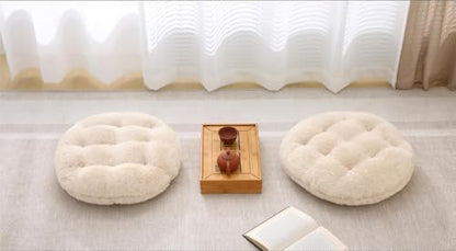 Large Floor Pillow Meditation Cushion Round Floor Cushions for Adults,Luxury Faux Fur Thick Floor Pillows for Sitting Put in Living Room Balcony Outdoor Tatami（Beige）