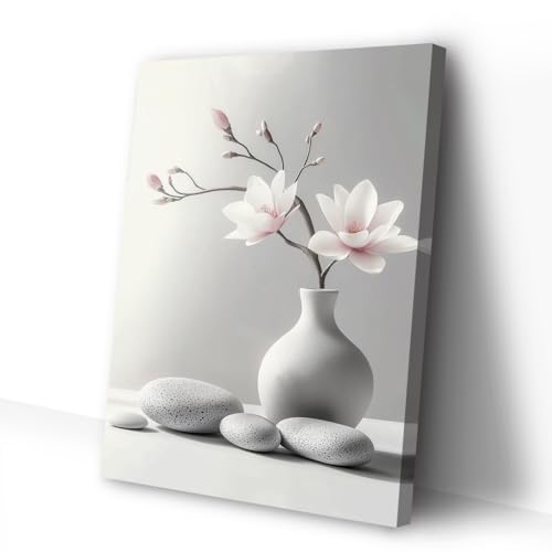 CCWACPP Zen Wall Art Magnolia Canvas Print Zen Stone Pictures Spa Painting Poster Meditation Spirit Bathroom Yoga Room Office Decor Framed (12.00" x 18.00") - size: 18"L x 12"W