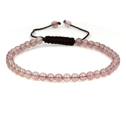 Keleny Natural Gemtones 4mm Round Beads Crystal Adjustable Braided Macrame Tassels Bracelets Unisex - color: Red Strawberry Quartz