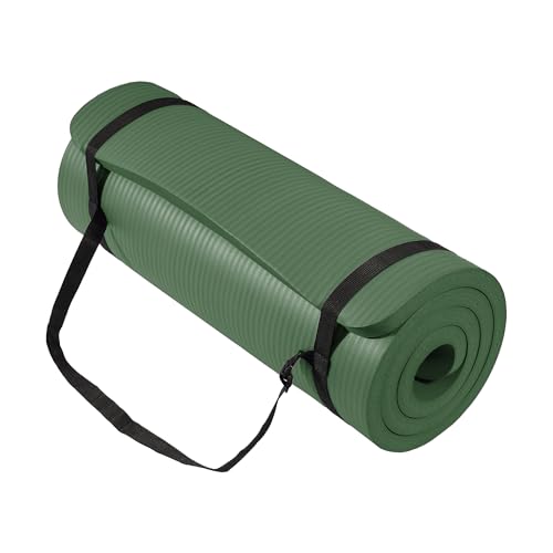 Fitvids 1 Inch Thick Yoga Mat 71x24 Inch - Non Slip Workout Mat with Carry Strap, Multiple Colors - Versatile Exercise Mat for Home, Gym, Pilates, Meditation - For All Skill Levels - color: Green Jasper