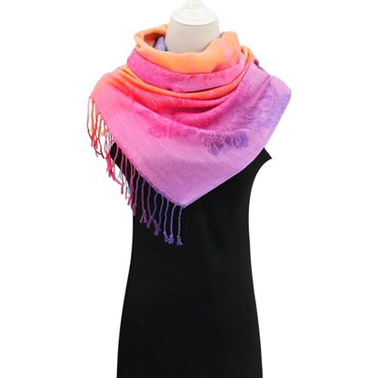 Rave Pashmina Scarf, Fashion Colorful Shawls and Wraps Soft Festival Scarves - color: C-salmon (Flower Pattern)