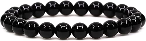 Amandastone Natural Gemstone 8mm Round Beads Stretch Bracelet 7 Inch - color: Black Tourmaline