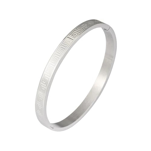 4/6/8MM Greek Key Meander Bracelet Oval Stainless Steel Bangle Cuff Gifts for Women Men - color: Silver, size: 6mm