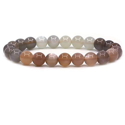 Keleny Gem Semi Precious Gemstones 8mm Round Beads Crystal Stretch Bracelets 7 Inch Unisex - color: Multicolor Sunstone