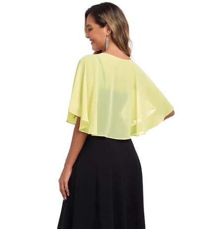 TONGFANTFL Women's Soft Chiffon Capelets Shawls and Wraps for Evening Wedding Cape Bole Cover Up - color: Baby Green
