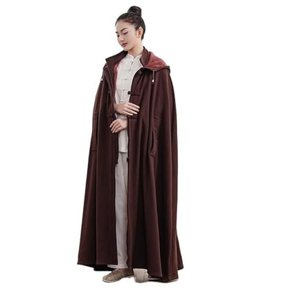 Unisex Meditation Buddhist Cloak Warm Plush Meditation Outerwear Meditation Prayer Outfit Coat Traditional Monk Robe - color: Coffee, size: Small