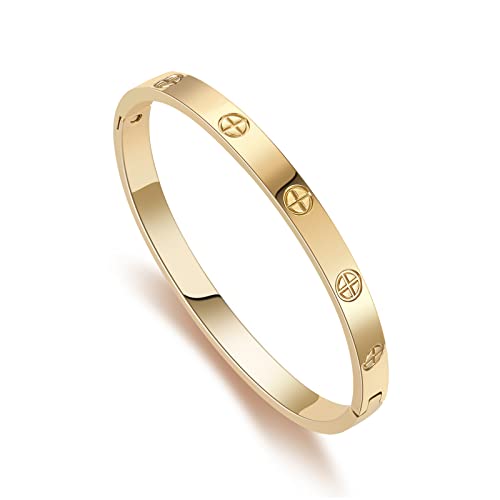 RIMRIVA 18K Gold-plated Bracelets for Women Friendship Love Bangle Bracelets Stainless Steel Bracelet Jewelry Birthday Gifts for Women Stocking Stuffers - color: Gold - Cross, size: Small