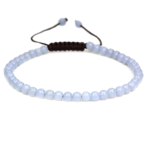 Keleny Natural Gemtones 4mm Round Beads Crystal Adjustable Braided Macrame Tassels Bracelets Unisex - color: Blue Angelite