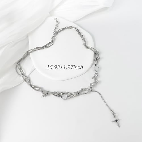 Y2k Irregular Necklace Star Pendant Moonlight Stone Fashion Collar Chain Design Spicy Silver Jewelry for Women - color: Style7