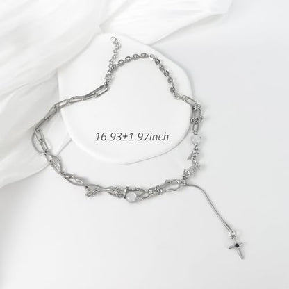 Y2k Irregular Necklace Star Pendant Moonlight Stone Fashion Collar Chain Design Spicy Silver Jewelry for Women - color: Style7