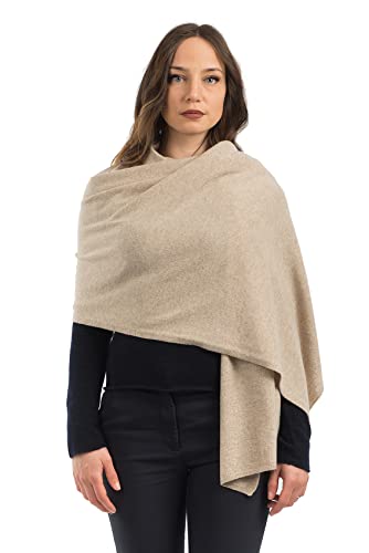 Dalle Piane Cashmere Womens Wool Cashmere Blend Stole Soft Italian Shawl Wrap for Wedding Evening Gift Made in Italy - color: Beige