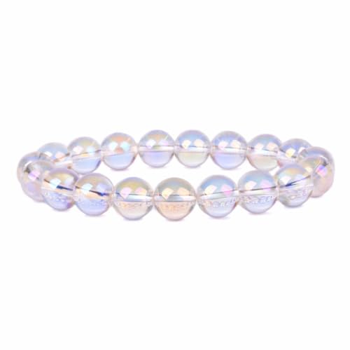 Justinstones Gem Semi Precious Gemstone 10mm Round Beads Stretch Bracelet 7 Inch Unisex - color: Aqua Aura Clear Quartz