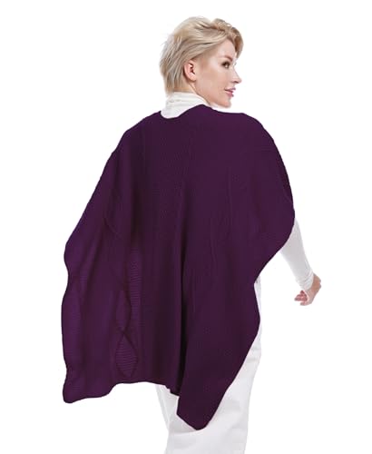 MissShorthair Knit Shawl Wraps for Women Boho Crochet Shawls Cape Open Front Cardigan - color: Violet