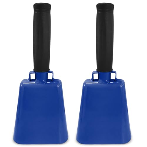 Deke Home - 2 Pack 7 Inch Steel Cowbells with Handle, Loud Noise Makers for Football, Sports, Parties, Competitions, School Spirit & Safety, Large Hand Bell for Cheering & Percussion Instrument - color: Blue, size: 7 Inch