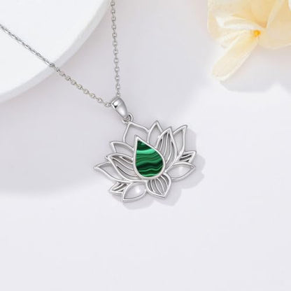 Lotus Necklaces for Women 925 Sterling Silver 7 Chakra/Yin Yang Pendant Necklace Spiritual Lotus Jewelry Birthday Yoga Gifts - style: Malachite-Lotus