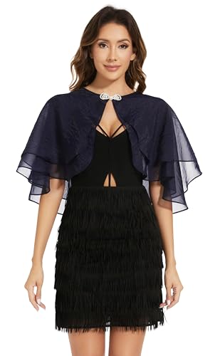 Women's Sheer Tencel Shawls and Wraps for Evening Dresses Soft Wedding Cape Lightweight Bridesmaid Scarves Cover Up - color: Navy
