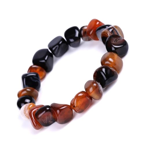 HZHRony Healing Crystal Stone Beads Bracelet Irregular Gemstone Beaded Bracelets For Women and Men Anxiety Relief Yoga Bracelet Jewelry Gifts 7 Inch - color: Brown Agate