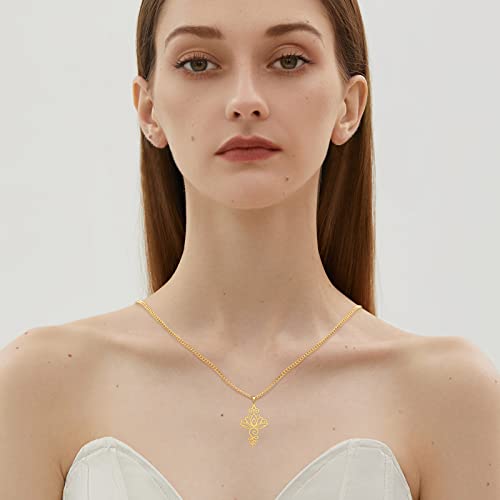 TEAMER Lotus Necklace Stainless Steel Flower of Life Necklace Yoga Meditation Pendant Inspirational Jewelry For Women - color: Style 1 - Gold